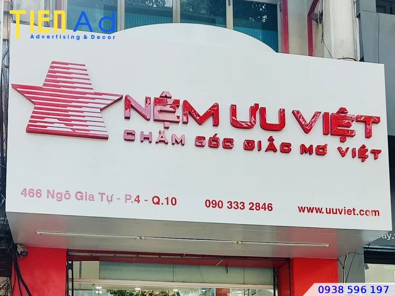 Bảng hiệu alu cửa hàng Nệm Ưu Việt