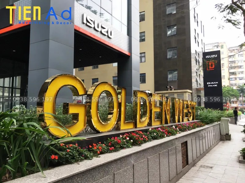 Bảng hiệu chữ nổi mica viền inox Golden West