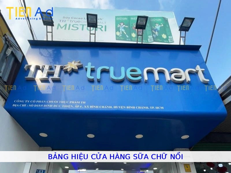 Bảng hiệu cửa hàng sữa chữ nổi