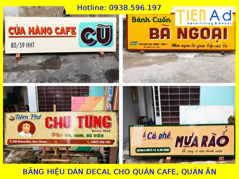 Bảng hiệu dán decal cho quán cà phê quán ăn