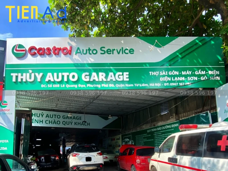 Bảng hiệu gara ô tô alu chữ nổi mica