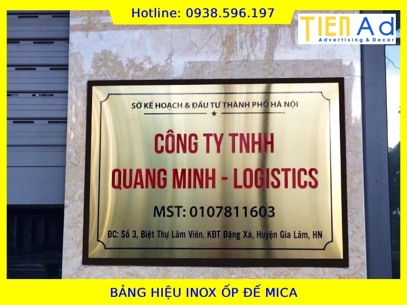 Bảng hiệu inox ốp đế mica