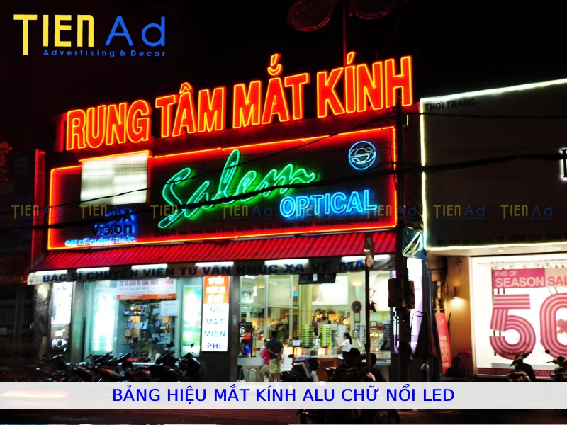 Bảng hiệu mắt kính alu chữ nổi LED