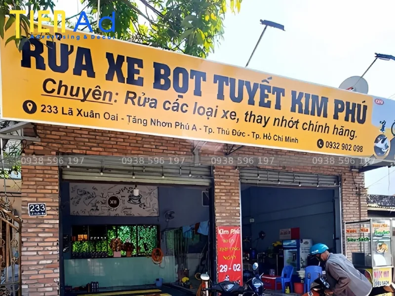 Bảng hiệu rửa xe bọt tuyết Kim Phú