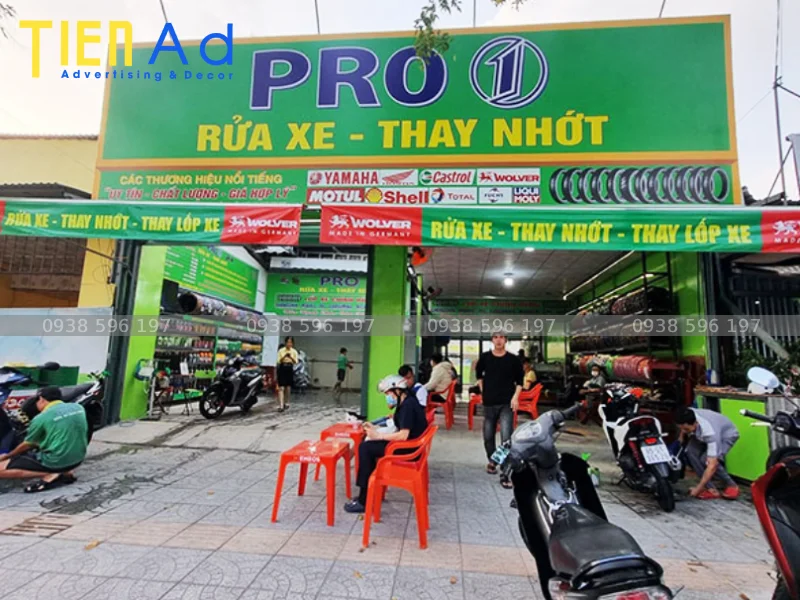 Bảng hiệu rửa xe thay nhớt Pro