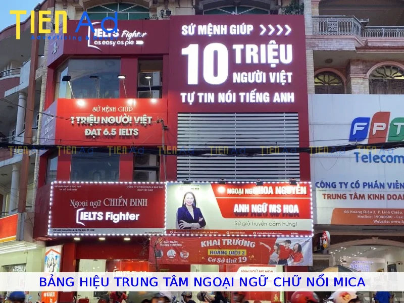 Bảng hiệu trung tâm ngoại ngữ chữ nổi mica