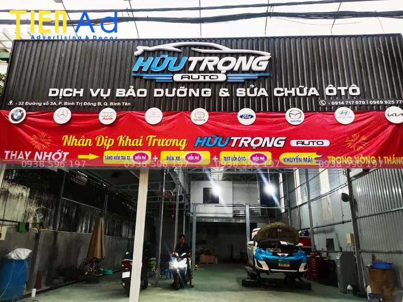 Biển quảng cáo gara ô tô Hữu Trọng