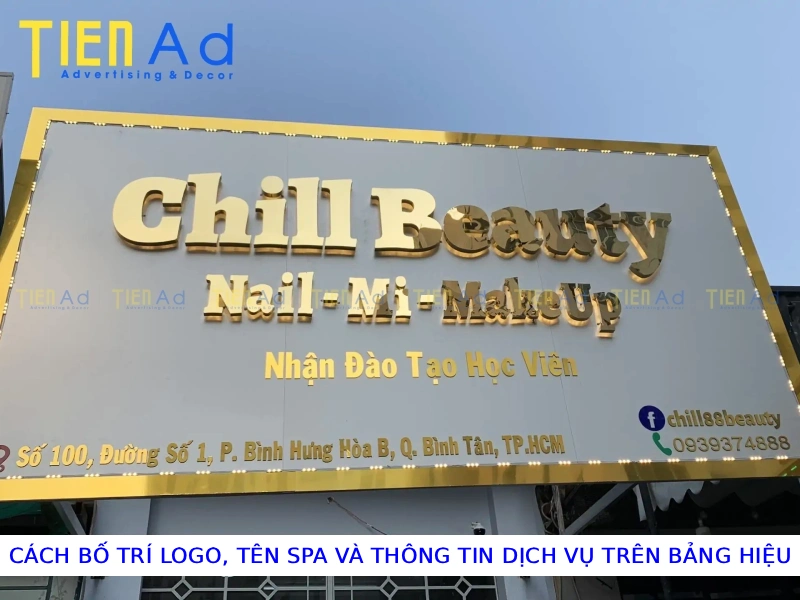 Cách bố trí logo tên spa và thông tin dịch vụ trên bảng hiệu