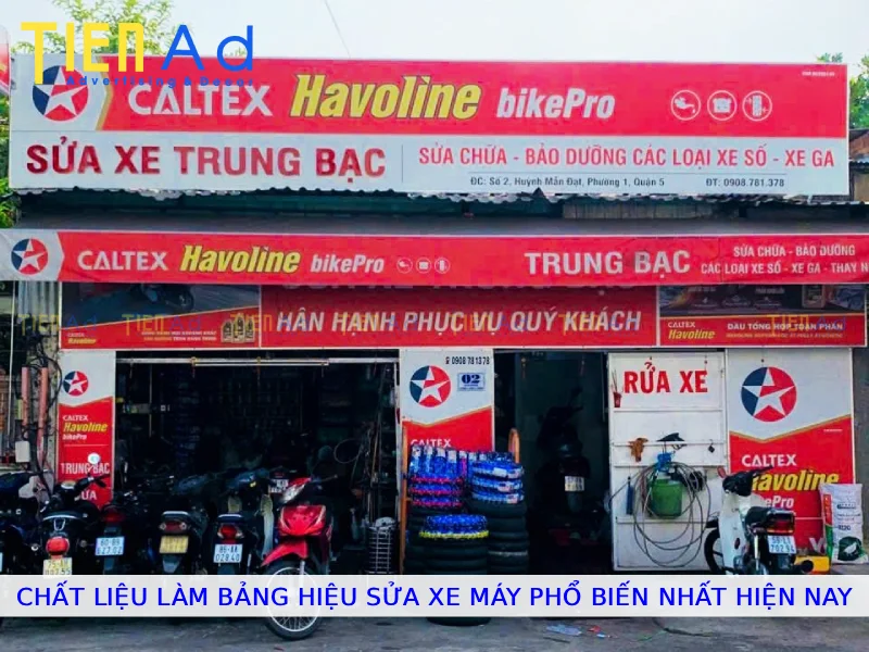 Chất liệu làm bảng hiệu sửa xe máy phổ biến nhất hiện nay