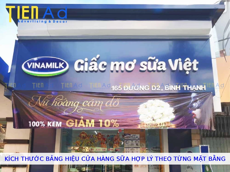 Kích thước bảng hiệu cửa hàng sữa hợp lý theo từng mặt bằng