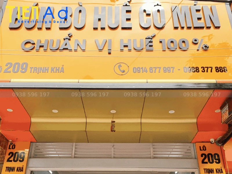 Kích thước làm bảng hiệu bún bò Huế phù hợp theo mặt bằng