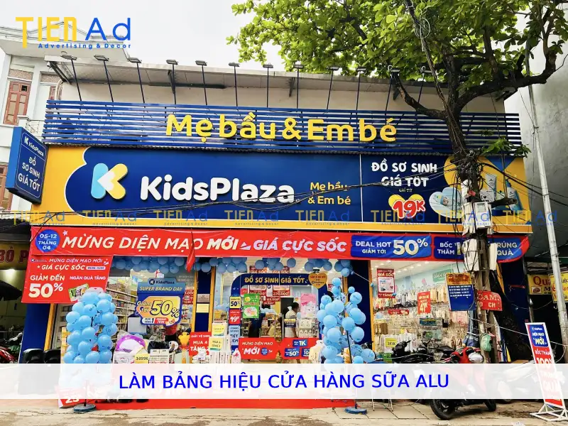 Làm bảng hiệu cửa hàng sữa alu