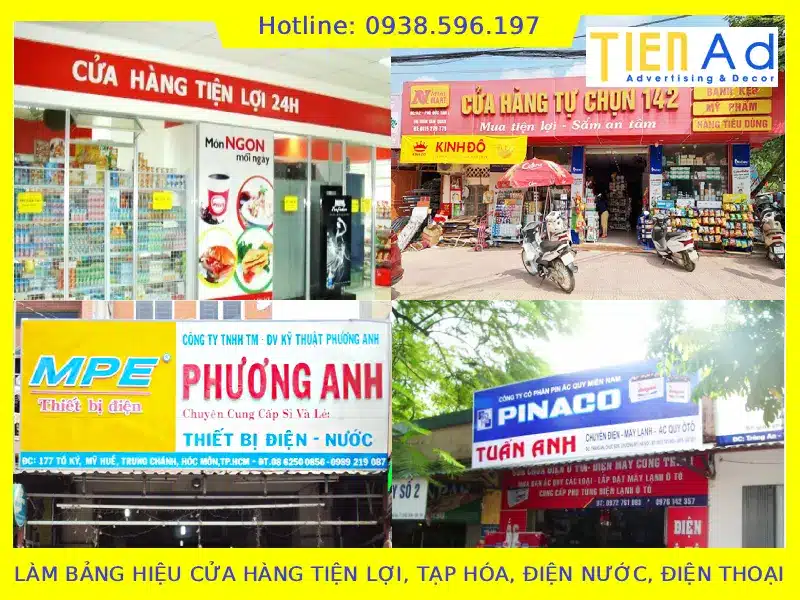 Làm bảng hiệu cửa hàng tiện lợi tạp hóa điện nước điện thoại