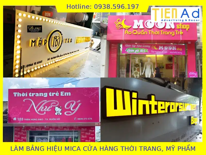 Làm bảng hiệu mica cửa hàng thời trang mỹ phẩm