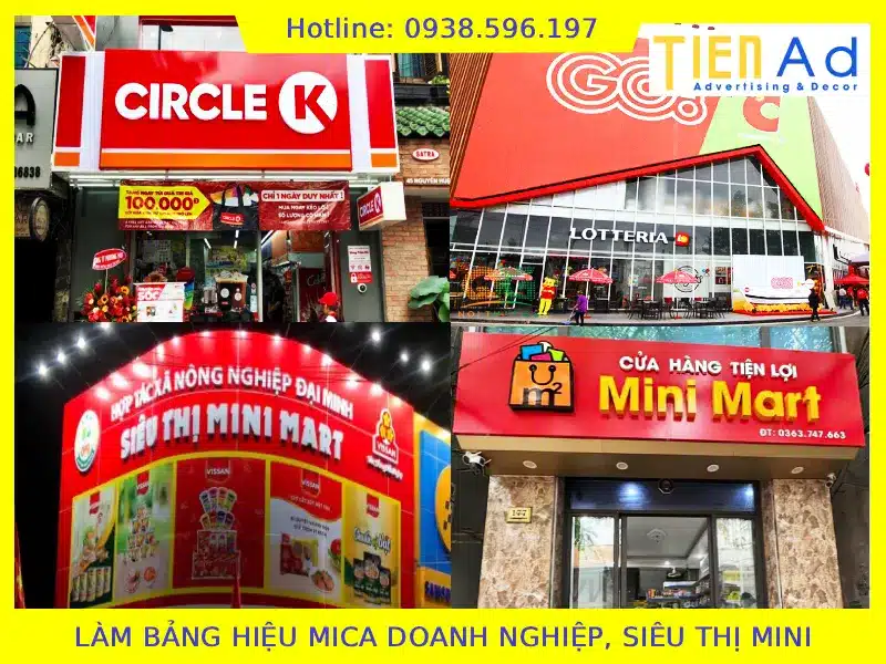 Làm bảng hiệu mica doanh nghiệp siêu thị mini