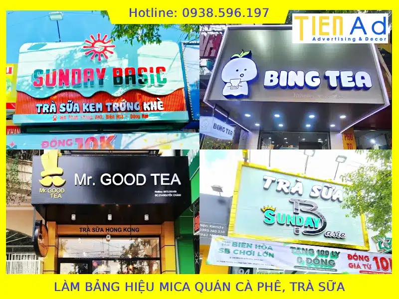Làm bảng hiệu mica quán cà phê trà sữa