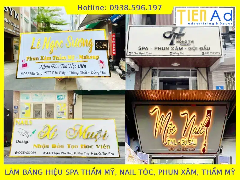 Làm bảng hiệu spa thẩm mỹ nail tóc phun xăm mỹ phẩm