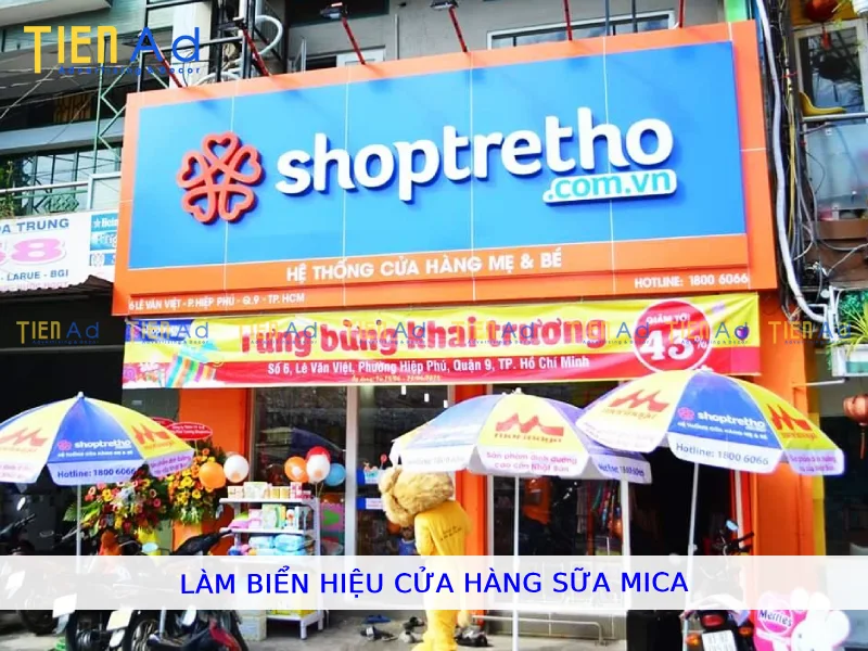 Làm biển hiệu cửa hàng sữa mica