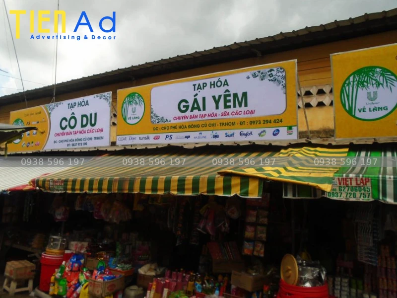 Mẫu bảng hiệu tạp hoá tài trợ hàng Unilever