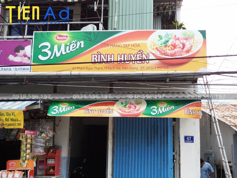 Mẫu biển quảng cáo tạp hóa tài trợ hãng mì 3 Miền