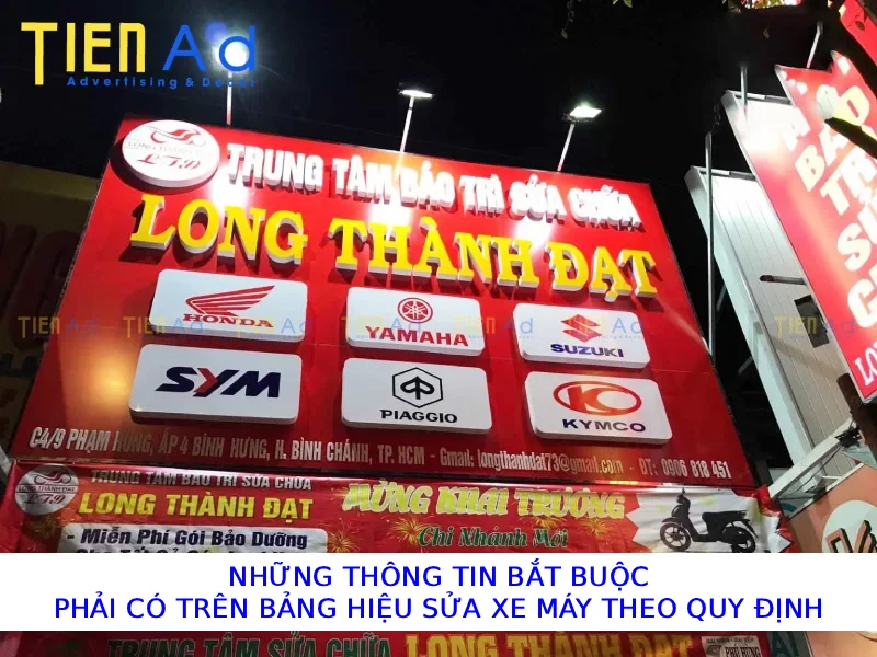 Những thông tin bắt buộc phải có trên bảng hiệu sửa xe máy theo quy định