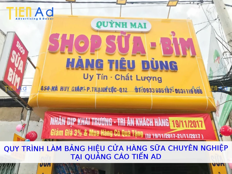 Quy trình làm bảng hiệu cửa hàng sữa chuyên nghiệp tại Quảng Cáo Tiến AD