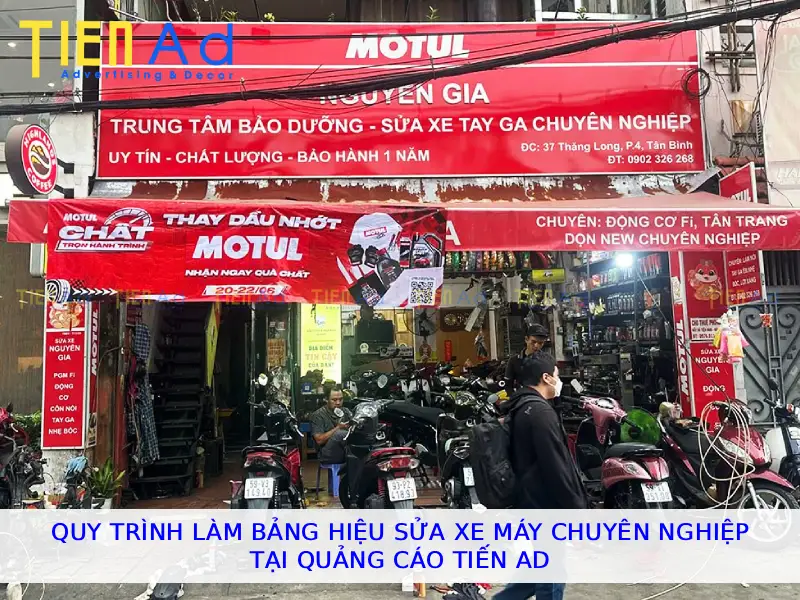 Quy trình làm bảng hiệu sửa xe máy chuyên nghiệp tại Quảng Cáo Tiến AD