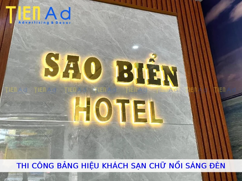 Thi công bảng hiệu khách sạn chữ nổi sáng đèn