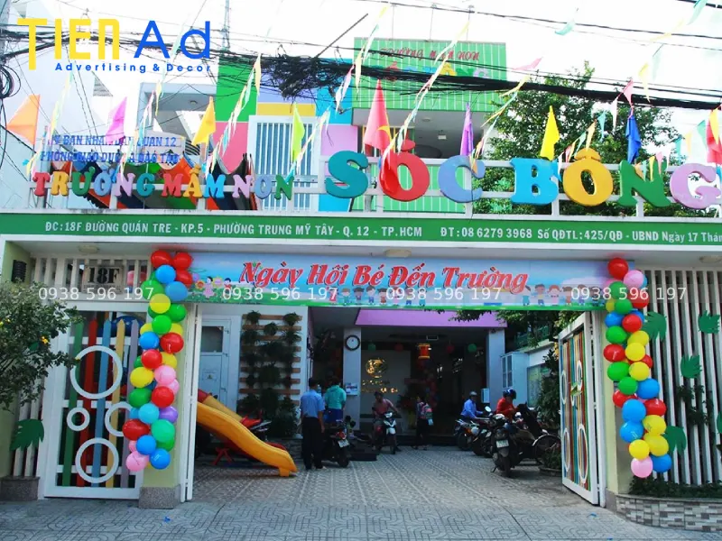 bảng hiệu trường mầm non Sóc Bông
