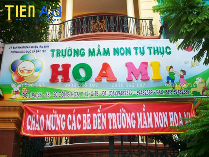 biển tên trường mầm non tư thục Họa Mi